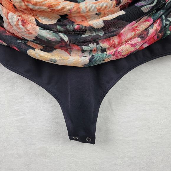 Whimsigoth Romantic Thong Contour Bodysuit XL Strappy Rusch Black Mesh Floral - Picture 5 of 13